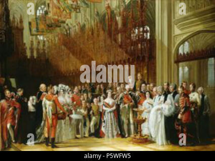 N/A. Taufe der Prinz von Wales in St. George's Chapel, Windsor, 25. Jan 1842. 1842. George Hayter (1792 - 1871) Beschreibung der britische Maler und Graphiker Geburtsdatum / Tod 17. Dezember 1792 vom 18. Januar 1871 Ort der Geburt / Todes London London Standort London Authority control: Q 3760522 VIAF: 56885183 ISNI: 0000 0000 8385 0342 ULAN: 500115765 86048723 LCCN: n NLA: 36219263 WorldCat 345 Christneing des Prinzen von Wales 25 Januar 1842 von Sir George Hayter Stockfoto