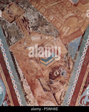 English: Fresken der Oberkirche San Francesco in Assisi, Fresko im Vierungsgewölbe, Szene: Hl. Johannes Evangelist, Detail: Architektur 1280-1283. N/A348 Cimabue004 Stockfoto