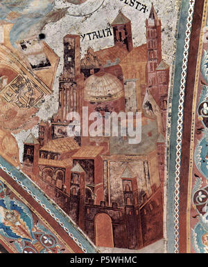 English: Fresken der Oberkirche San Francesco in Assisi, Fresko im Vierungsgewölbe, Szene: Hl. Marco, Detail: Architektur (Ytalia) 1280-1283. N/A348 Cimabue007 Stockfoto