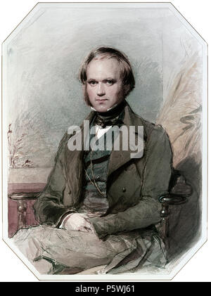 Charles Darwin Charles Darwin - Porträt von George Richmond, 1840. CD, englische Wissenschaftler: 12. Februar 1809 - 19. April 1882. GR, englischer Maler: 28 März 1809 - 19. März 1896. 325 Charles Darwin durch G. Richmond Stockfoto