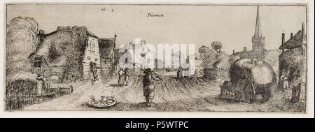 N/A. Deutsch: Beschreibung Diemen met gezicht in het Dorp, met een hooiwagen en hooimijt rechts, De Kerk op de achtergrond Uit een Serie van vier topografische Voorstellingen (Karthuijsers van outs t'Amsterdam / Diemen/Anthonis Poort/Ouderkerk [van deze Laatste slechts één afdruk bekend, verzameling KOG]) Documenttype prent Vervaardiger Visscher Claes Jansz (1587-1652) Collectie Collectie Atlas Splitgerber Datering 1609 Geografische naam Diemen Inventarissen Http://archief.amsterdam/archief/10001 Afbeeldingsbestand 010001000031. 1609. Visscher Claes Jansz (1587-1652) 350 Claes Jansz Stockfoto