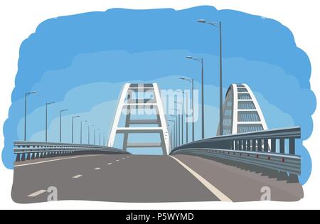 Handskizze Vector Illustration der Krim Brücke Archen und Straße Stock Vektor