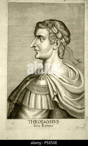 N/A. Englisch: Kaiser Theodosius. 1667. Schöpfer: Cornelius Cornelius Hazart Hazart 380 - 1667-Kerckelijke Historie - Kaiser Theodosius Stockfoto