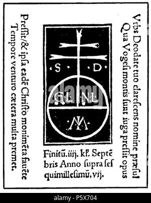 N/A. Cosmographiae Introductio (1507, Martin Waldseemüller: marque de l'Imprimerie de Saint-Dié-des-Vosges. 1507. Martin Waldseemüller (1470-1520) Alternative Namen Martin Hylacomylus Beschreibung deutsche Kartograph und Kosmograph Datum der Geburt / Tod ca. 1470 vom 16. März 1520 Ort der Geburt / Todes Wolfenweiler bei Freiburg im Breisgau Saint-Dié-des-Vosges Authority control: Q 57197 VIAF: 27366067 ISNI: 0000 0001 2100 1609 90601547 LCCN: n NLA: 35587121 Open Library: OL 1451558 ein WorldCat 383 CosmographiaeIntroductio 2 Stockfoto