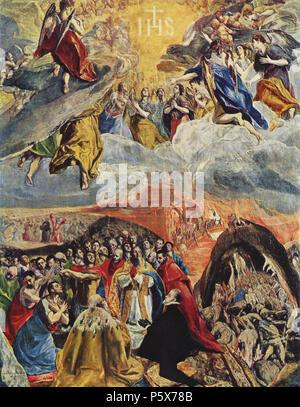 Die Verehrung des Namens Jesu. Español: Esta obra, conocida como Adoración del Nombre de Jesús, También es El sueño de Felipe II o Alegoría de La Liga Santa llamada. zwischen 1577 und 1580. N/A 499 El Greco 056 Stockfoto
