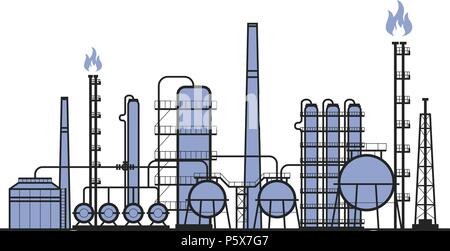 Petrochemische Fabrik - Werk Silhouette, chemische Industrie Stock Vektor