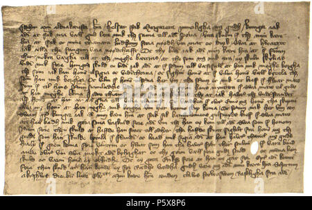 N/A. Englisch: eine Seite aus einem Brief von der Queen Margaret zu König Håkon VI von Norwegen. DN. I.409 [1] Norsk Bokmål: Seite fra et brev Fra dronning Margrete til kong Håkon VI. DN. I.409 [2]. ca. 1370. Margrete 1. af Danmark (1353-1412) 456 Diplomatarium Norvegicum ich 409 Stockfoto