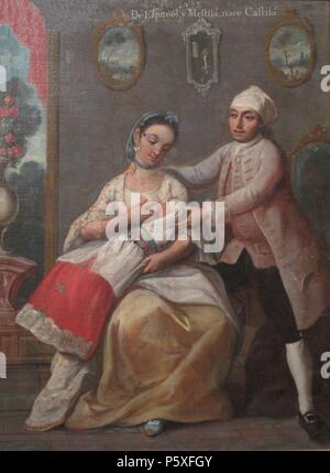 "Castas. De español y mestiza-, sorry", 1774, Öl auf Leinwand, 75 x 54 cm. Autor: Andres de Islas (Fl. 1753-1775). Lage: das Museo DE AMERICA - COLECCION, MADRID, SPANIEN. Stockfoto