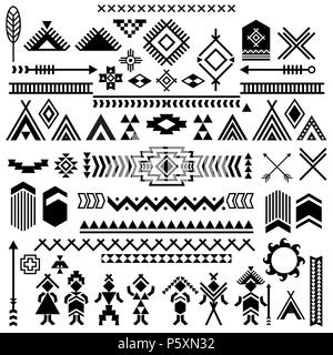 Vektor Muster der Amerikanischen. Typische Indianer Motive vektor Symbole. Aztec tribal ethnische Elemente. Vektor und Illustration. Stock Vektor