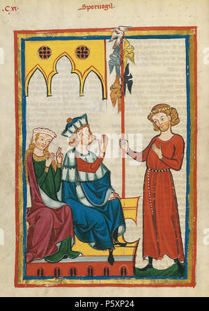 N/A. Deutsch: Codex Manesse, UB Heidelberg, Cod. Pal. germ. 848, fol. 415 v, Spervogel. zwischen 1305 und 1315. Meister des Codex Manesse (Grundstockmaler) Beschreibung Deutsche Maler Arbeit Periode C. (1305- 1340) 363 Codex Manesse Spervogel Stockfoto