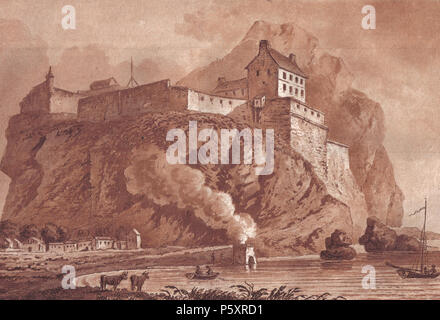 N/A. Dumbarton Rock, Schloss, Kalkofen und das Clyde. 1800. Rosser 1954 - Roger Griffith 486 Dumbarton Castle und Kalkofen Stockfoto