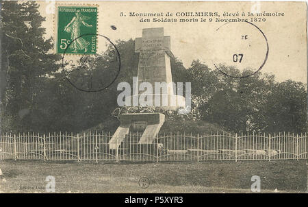 N/A. Français: coulmiers (Indre-et-Loire, Frankreich), Carte postale qui Montre un mémorial Aux Morts de la Bataille de Coulmiers du 9 Juin 1870. 4. August 1914. Unbekannt 384 Coulmiers-FR-45-carte Postale-02 Stockfoto