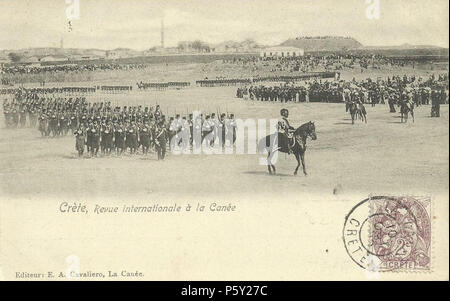 N/A. Englisch: Von 1898 bis der formellen Annexion von Kreta Griechenland 1913, die Vier Mächte (Frankreich, Großbritannien, Italien, Russland) ausgeübt ein internationales Treuhandsystem über die Insel und gepflegt Truppen in das, was als autonomer Staat von Kreta bekannt war. Poscard mit französischen Stempel. Österreich, Frankreich und Italien erhalten ihre eigene Poststellen auf der Insel während dieser Periode. 2 Februar 2013, 09:18:28. E. A. Cavaliero, Kreta, C. 1899-1902 390 Kreta. Internationalen Manöver, C. 1899-1902 Stockfoto