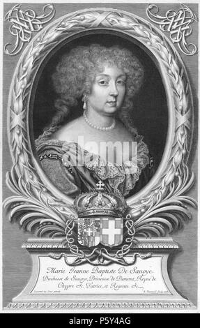 N/A. English: Porträt Maria Johanna Baptistas von Savoyen, Herzogin von Savoyen Français: Portrait de Marie Jeanne Baptiste de Savoie, duchesse de Savoie. 1678. Robert Nanteuil (1623 - 1678) Alternative Namen Nanteniell; de Nanteuil; Nantueil; Nanteuil; Nantwel Beschreibung französische Kupferstecher, Zeichner und Pastellist Datum der Geburt / Tod 1623 vom 9. Dezember 1678 Ort der Geburt / Todes Reims Paris arbeiten Ort: Frankreich Authority control: Q 1356084 VIAF: 61650762 ISNI: 0000 0000 6631 5102 ULAN: 500023363 LCCN: n 83219739 WGA: Nanteuil, Robert WorldCat 516 graviert Portrait von Marie Jeanne Bapti Stockfoto