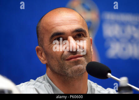 Belgiens Trainer Roberto Martinez während der Pressekonferenz in Kaliningrad Stadion. Stockfoto