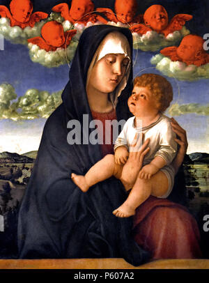 Madonna mit Kind (Madonna des Roten Engelchen) Giovanni Bellini, Venedig, 1434/1439 - 1516, Italien, Italienisch, Stockfoto