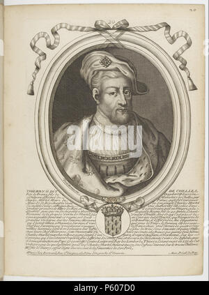 N/A. Français: Portrait du Roi de France fr: Thierry IV Clermont-ferrand Représentations de tous les Rois de France, depuis Pharamond jusqu'à Louis XIV,... avec un abrégé historique sous chacun, Contenant leurs naissances, Neigungen et Aktionen plus remarquables Pendant leurs règnes. 1690. Nicolas de Larmessin (1632-1694) Alternative Namen Nicolas de, Nicolas Larmessin Ier de Larmessin Beschreibung französischer Stecher, Editor und printseller Datum der Geburt / Tod 1632 1694 Ort der Geburt / Todes Paris Paris arbeiten Standort Paris Aufsicht: Q 16666497 VIAF: 95825858 ISNI: 0000 0001 22. Stockfoto