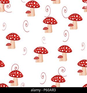 Nahtlose Muster mit Pilzen. Nahtlose Muster mit giftigen amanita Pilze. Fly agaric Hintergrund. Stock Vektor