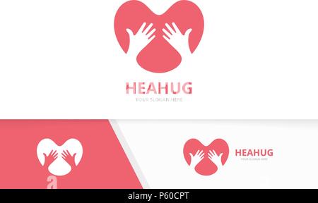Vektor Herz und Hände logo Kombination. Liebe und Umarmung Symbol oder Icon. Einzigartige, romantische und Freundschaft Logo Design Template. Stock Vektor