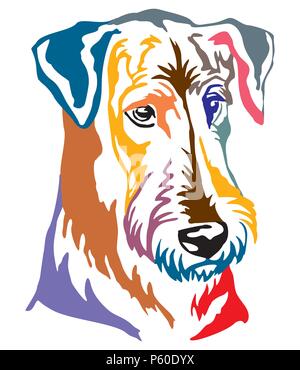 Bunt dekorativ Portrait von Hund Airedale Terrier, Vector Illustration in verschiedenen Farben auf weißem Hintergrund. Bild für Design und tatto Stock Vektor