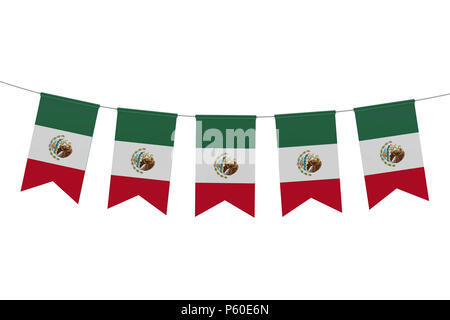 Mexiko Nationalflagge festliche Bunting gegen einen weißen Hintergrund. 3D-Rendering Stockfoto