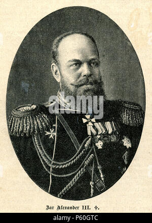 Zar Alexander III. (Russisch Александр III native Alexander Alexandrowitsch Romanow, Russisch Александр Романов Александрович, 1845-1894). Holzstich nach einem Foto von Levitsky, Stockfoto