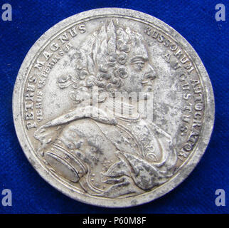N/A. Englisch: Fe-Medaillon Durchmesser: 49 mm. 28 September 2014, 14:12:31. Berlin-George 551 Fe-Medaille 1721 Vertrag von Nystad Peter der Große, Vorderseite Stockfoto