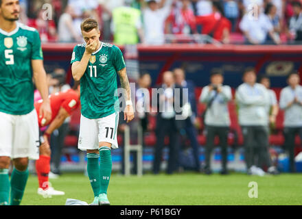 Kasan, Russland. 27 Jun, 2018. Deutschland - Südkorea, Fußball, Kazan, Juni 27, 2018 Marco Reus, 11 DFB-traurig, enttäuscht, wütend, Emotionen, Enttäuschung, Frustration, Frustration, Traurigkeit, Verzweiflung, Hoffnungslosigkeit, Deutschland - REPUBLIK KOREA 0-2 FIFA WM 2018 Russland, Gruppe F, Saison 2018/2019, 27. Juni 2018 Stadion K a z a n - A r e n a in Kasan, Russland. © Peter Schatz/Alamy leben Nachrichten Stockfoto