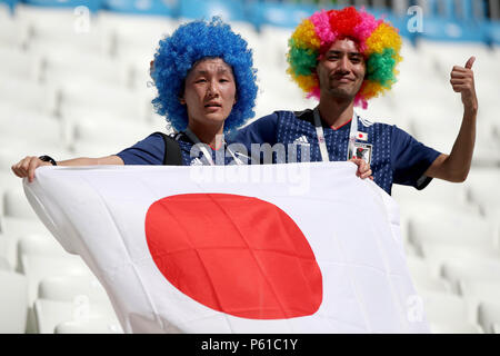 Wolgograd, Russland. 28 Juni, 2018. Fans reagieren vor der 2018 FIFA World Cup Gruppe H Übereinstimmung zwischen Japan und Polen in Wolgograd, Russland, 28. Juni 2018. Credit: Wu Zhuang/Xinhua/Alamy leben Nachrichten Stockfoto