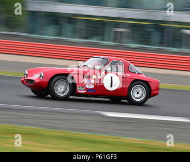 Malcolm Paul, Rick Bourne, TVR Grantura Mk III, GT und Sportwagen Cup, HSCC, Silverstone International Trophy historisches Rennen treffen, Juni 2018, Autos, Stockfoto