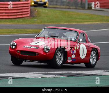 Malcolm Paul, Rick Bourne, TVR Grantura Mk III, GT und Sportwagen Cup, HSCC, Silverstone International Trophy historisches Rennen treffen, Juni 2018, Autos, Stockfoto