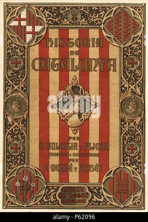 Portada del Libro Historia de Catalunya, De Antoni Aulestia ich Pijoán. Año 1920. Stockfoto