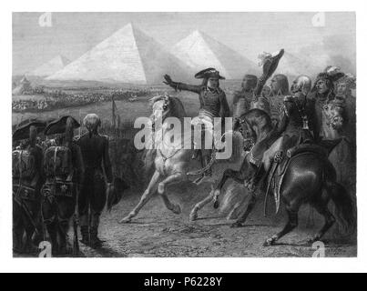 Francia. Batalla de Las Pirámides. El Ejército de Napoleón Bonaparte se enfrenta a los mamelucos comandados por Mourad Bey, año 1798. Stockfoto