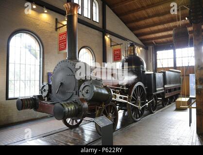 Beuth. 2-2-2-Dampf Lok Fabrikat Borsinger, zuerst im Jahre 1843 geliefert. Deutschland. Deutschen Technikmuseum. Berlin. Deutschland. Stockfoto