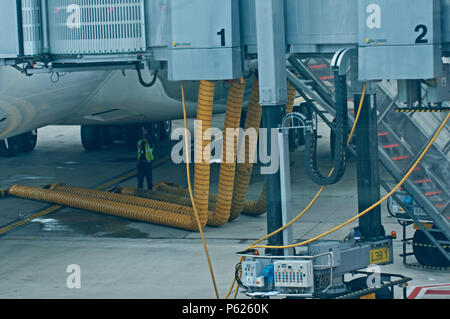 Paris, Frankreich, 16.Juni, 2018 der Flughafen Charles de Gaulle, Air France Airbus A380 die Vorbereitung für den Start, Abflug Stockfoto