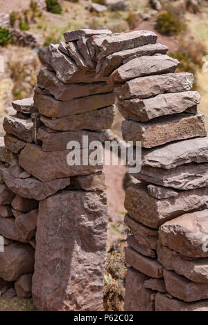 Taquile Island ist eine Insel auf der peruanischen Seite des Titicacasees 45 Km von der Stadt Puno. Stockfoto