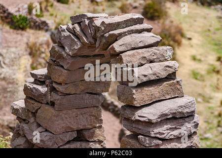 Taquile Island ist eine Insel auf der peruanischen Seite des Titicacasees 45 Km von der Stadt Puno. Stockfoto