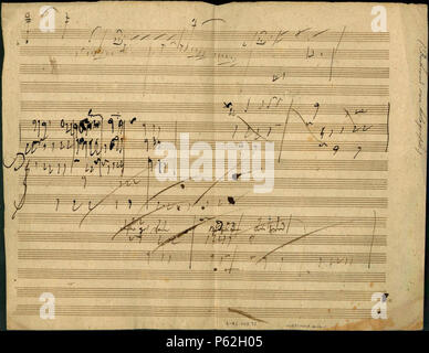 N/A. Piano Sonate in A-Dur, op.101, Allegro: Manuskript Skizze in Beethovens Handschrift. 1816. Ludwig van Beethoven (1770 - 1827) Alternative Namen Beethoven Beschreibung deutsche Komponist und Pianist war er eine zentrale Figur in der Übergang zwischen Klassik und Romantik in der westlichen Kunst Musik. Beethoven ist nach wie vor eine der bekanntesten und einflussreichsten aller Komponisten. Zu seinen bekanntesten Kompositionen gehören 9 Sinfonien, 5 Klavierkonzerte, 1 Violinkonzert, 32 Klaviersonaten, 16 Streichquartette, seine große Masse der Missa solemnis und eine Oper Fidelio. Das Datum der Geburt / Tod 17. Dez. Stockfoto