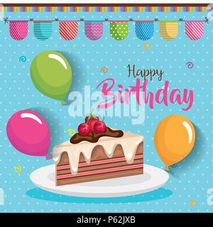 Happy birthday cake Teil mit Ballons Luft Stock Vektor