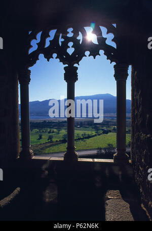 Gotischen Balkon. Schloss, Manzanares El Real, Provinz Madrid, Spanien. Stockfoto