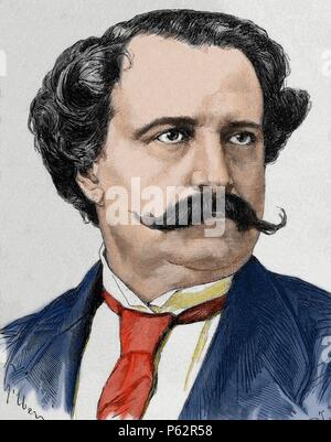 Charles Hugo (1826-1871). Der zweite Sohn von Victor Hugo. Journalist. Im Jahr 1848 war er Sekretär von Lamartine. Kupferstich von J.Robert. "L'Illustration. Journal Universel", 1871. Gefärbt. Stockfoto