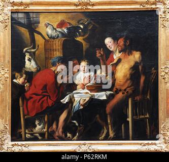 Jacob Jordaens (1593 Ð 1678). Flämische Barock Maler. Der Satyr und die Bauern. 1620-1621. Alte Pinakothek. München. Deutschland. Stockfoto