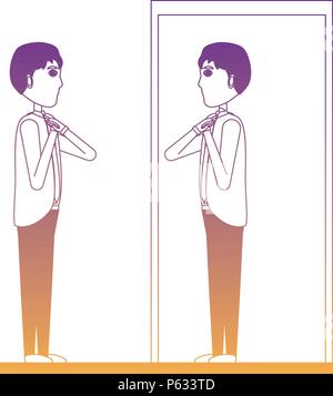 Cartoon Geschäftsmann sich Blick in den Spiegel mit weißem Hintergrund, Vector Illustration Stock Vektor