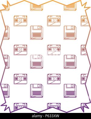 Abstrakte Rahmen mit Casette und Diskette Muster auf weißem Hintergrund, Vector Illustration Stock Vektor