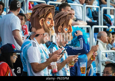 Argentinischen Fußballfans während der FIFA WM 2018 in Russland Stockfoto