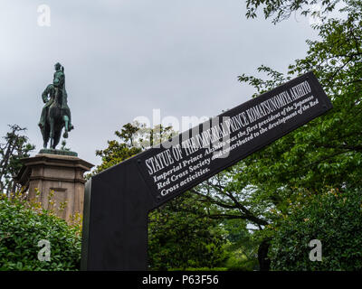 Statue des kaiserlichen Prinzen Komatsunomiya Akihito in Tokio - Tokyo/Japan - Juni 12, 2018 Stockfoto