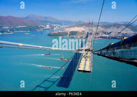 Tsing Ma Brücke. China. Konstruiert mit Hong Kong Flughafen Chek Lap Kok zu verknüpfen. Stockfoto