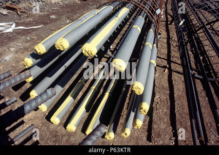 Geschützt Verstärkung Ende auf eine Käfig für ein gelangweilter Haufen Teeside bridge-Projekt, Großbritannien Stockfoto