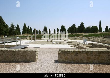 ARTE ROMANO. ESPAÑA. ITALICA. Hacia Ciudad fundada 206 ein. C., por Iniciativa de Cornelio Escipión. Ruinas del Patio de la Casa del Planetario. Santiponce. Provincia de Sevilla. Andalusien. Stockfoto