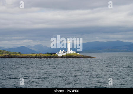 Eilean Musdile Leuchtturm bewacht den Eingang zum Loch Linnhe in der Nähe der Isle of Mull an der Inneren Hebriden, Schottland Stockfoto